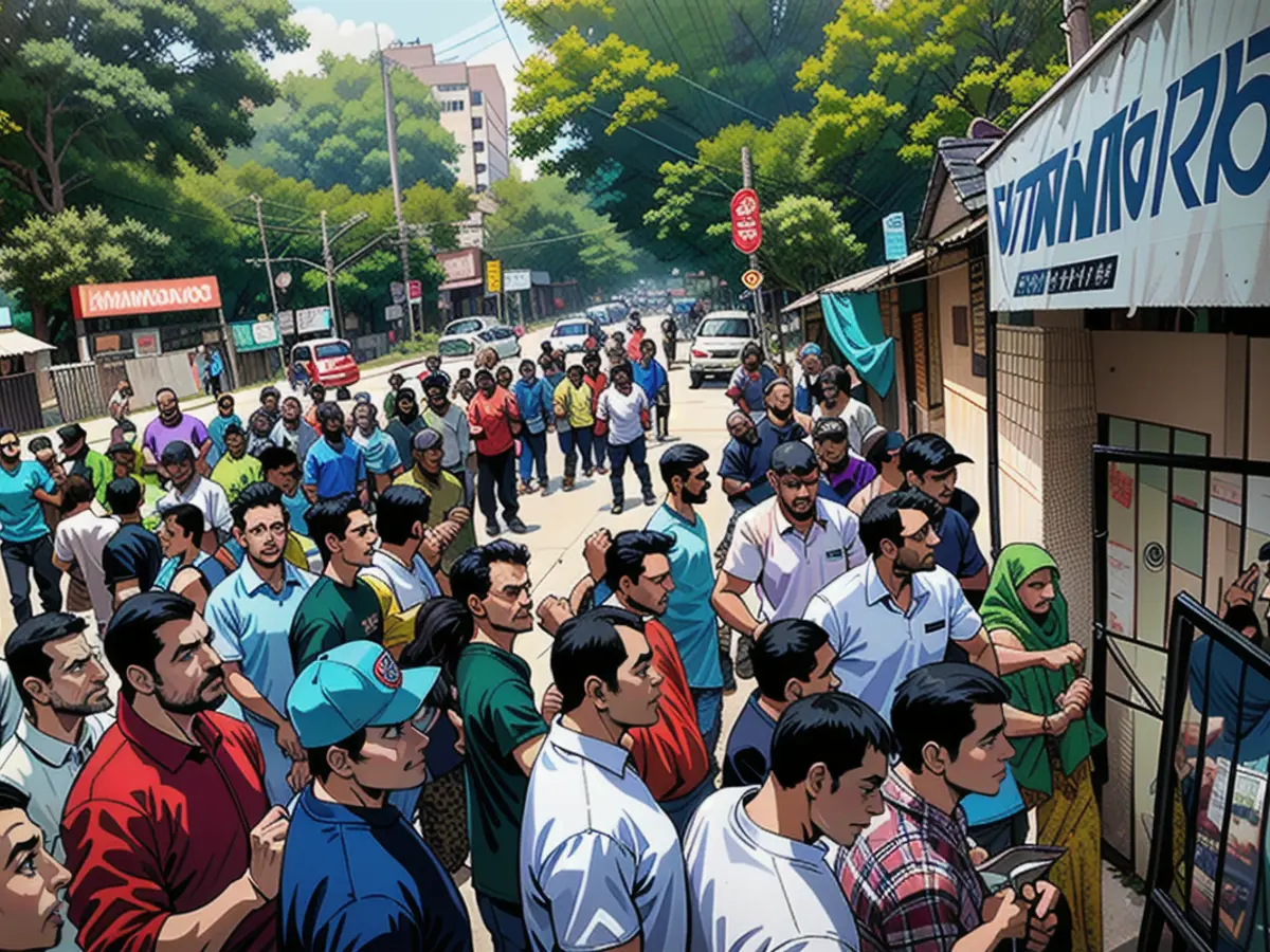 Voters wait to cast their vote in Chandivali, Mumbai, on May 20, 2024.