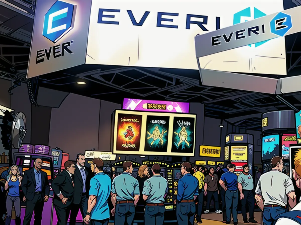 Le stand d'Everi Holdings à la Global Gaming Expo 2019 à Las Vegas. Un analyste se montre...