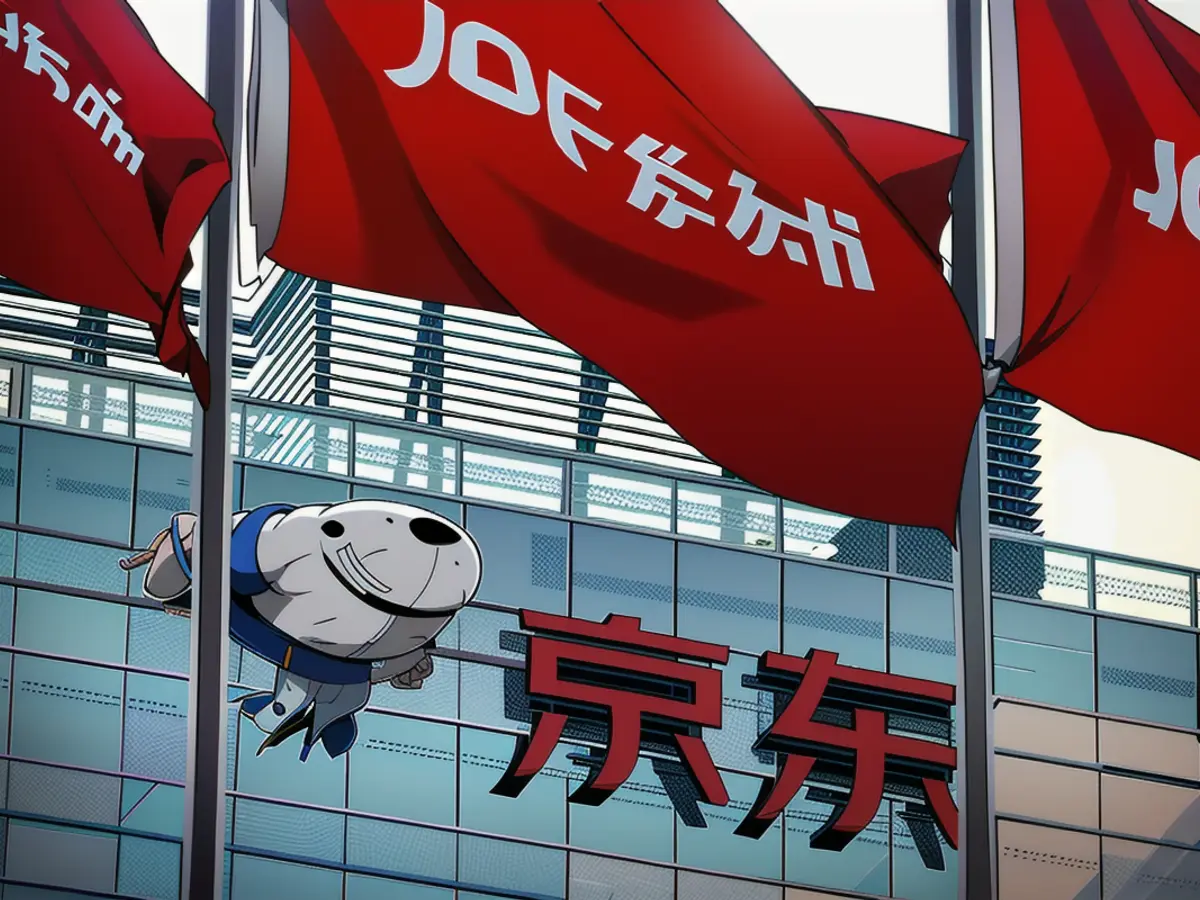 Der Hauptsitz von JD.com Inc. während einer Zeremonie anlässlich des 20-jährigen Firmenjubiläums und des 618-Shopping-Events in Peking, China, am Sonntag, 18. Juni 2023.