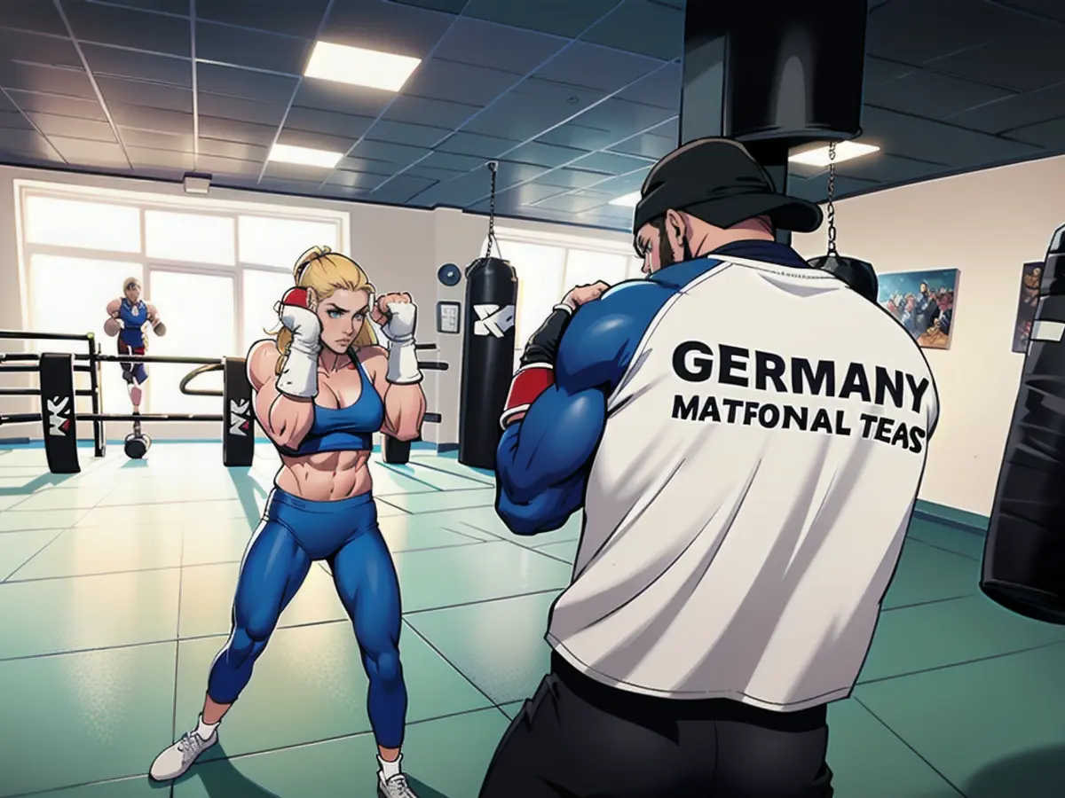 An excerpt from the video: Fame Fighting maker Eugen Lopez (r.) visited Laura during her boxing training