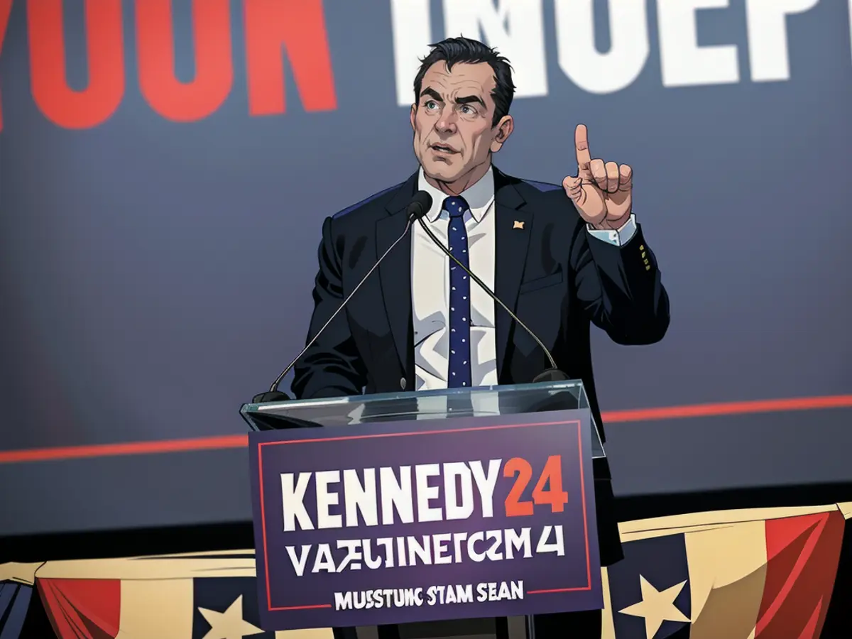 Independent presidential candidate Kennedy speaks during a campaign event where he announced Nicole Shanahan as his VP pick on March 26, 2024.