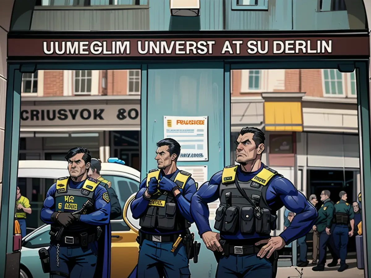 Police officers have lined up in front of the university