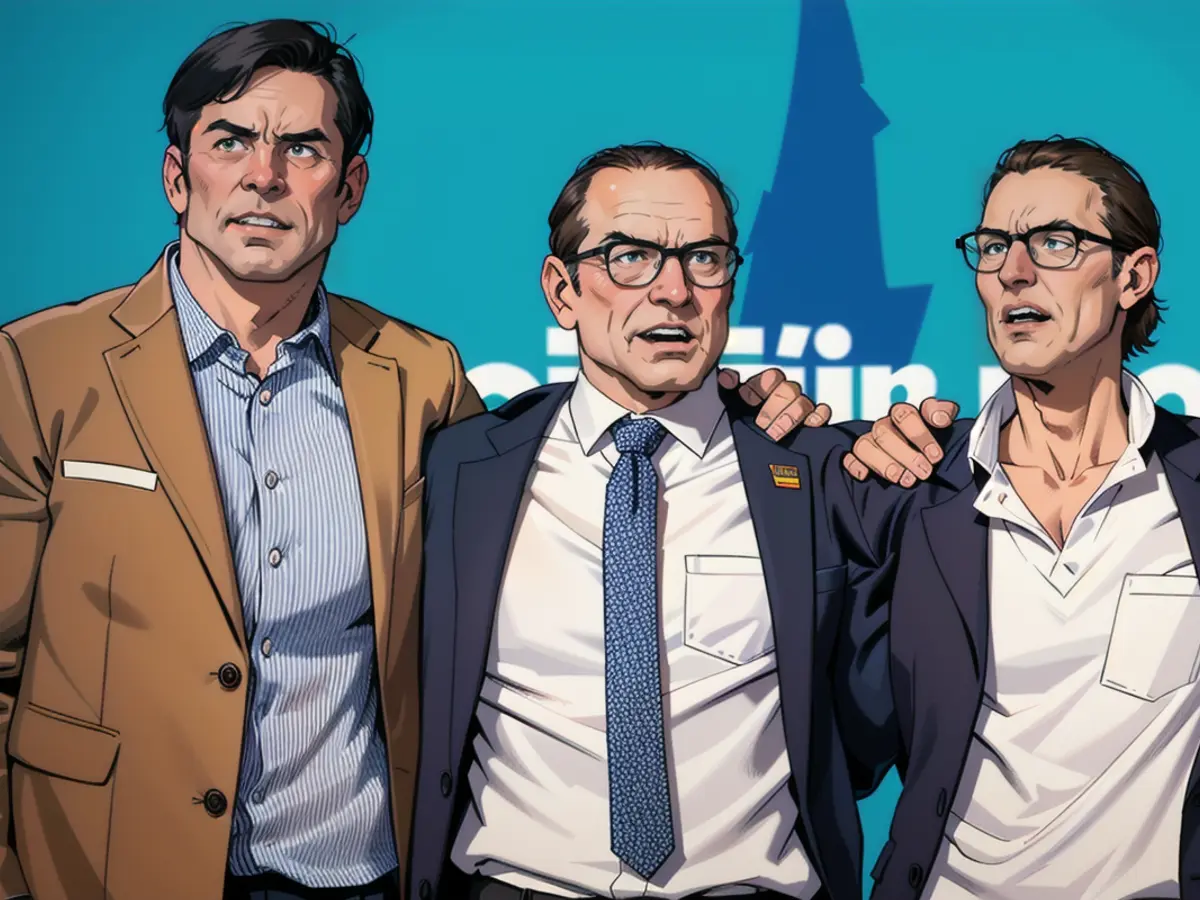 Everything was still good: Maximilian Krah, Tino Chrupalla and Alice Weidel (from left) at the end of the AfD European election meeting (August 2023)