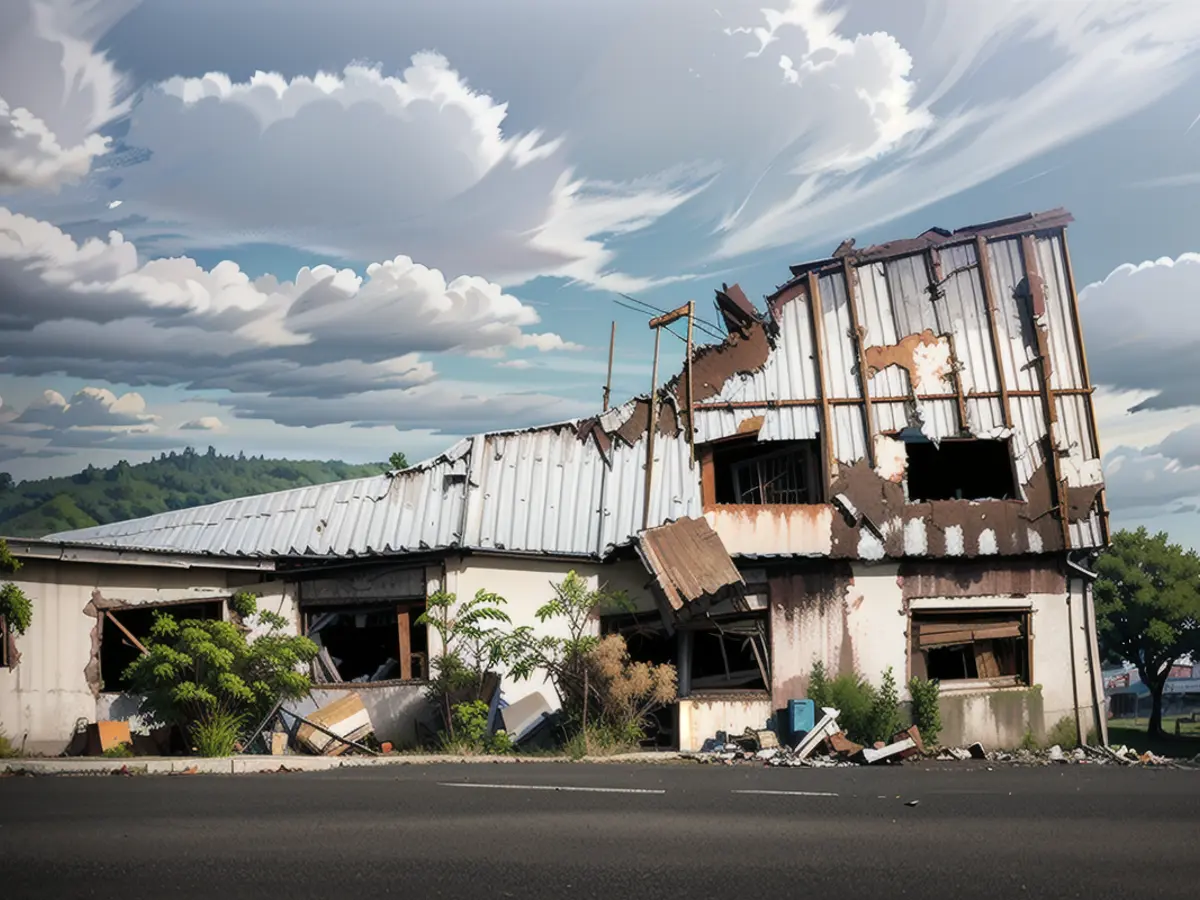 Ein verbranntes Gebäude in einem Industriegebiet in Noumea, Neukaledonien, am 20. Mai 2024.