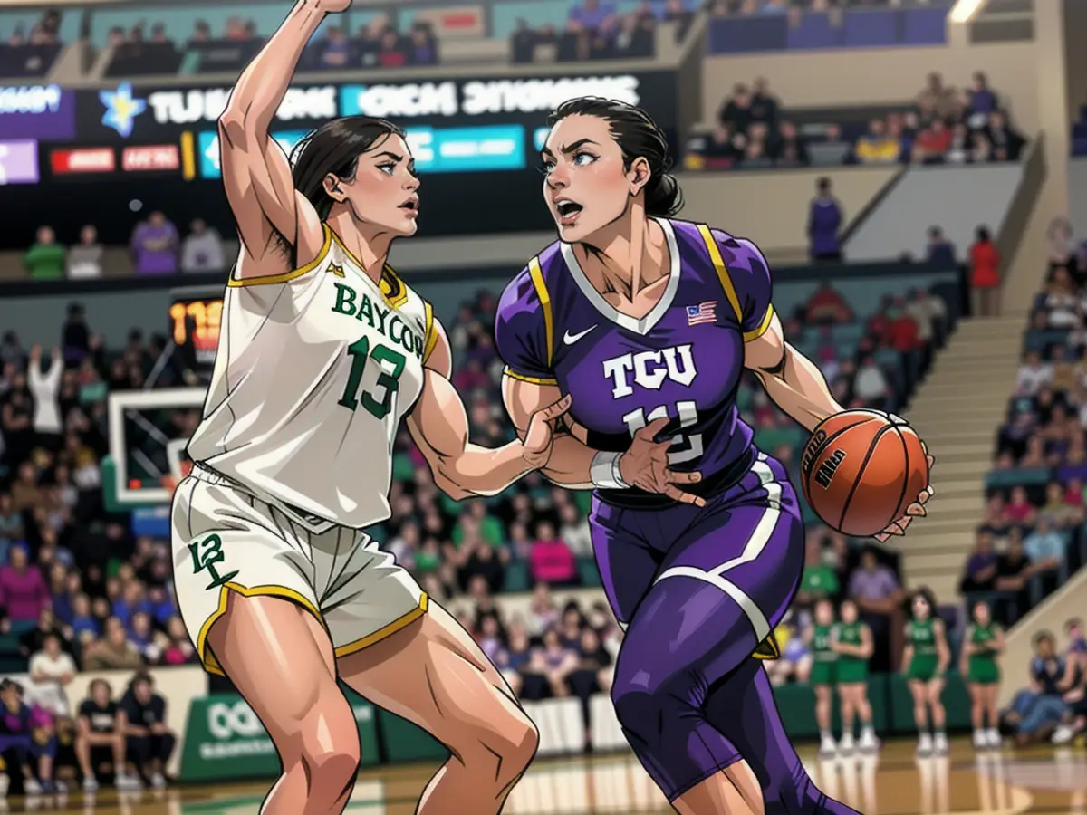 Sedona Prince (right) drives to the basket during the TCU Horned Frogs' game against the Baylor Lady Bears.