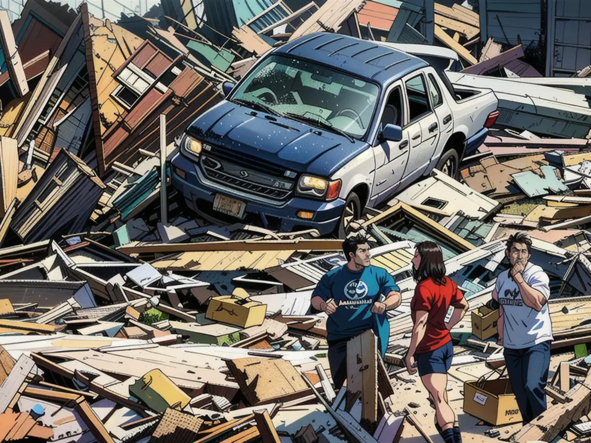 People survey debris from tornado-damaged homes in Greenfield, Iowa, on Wednesday.