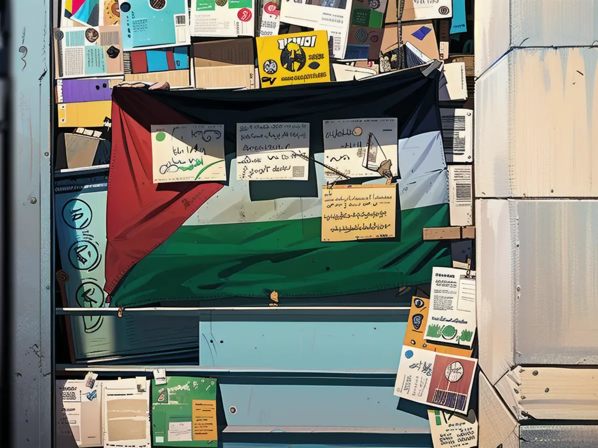 Windows of the university were covered with a Palestine flag and notes