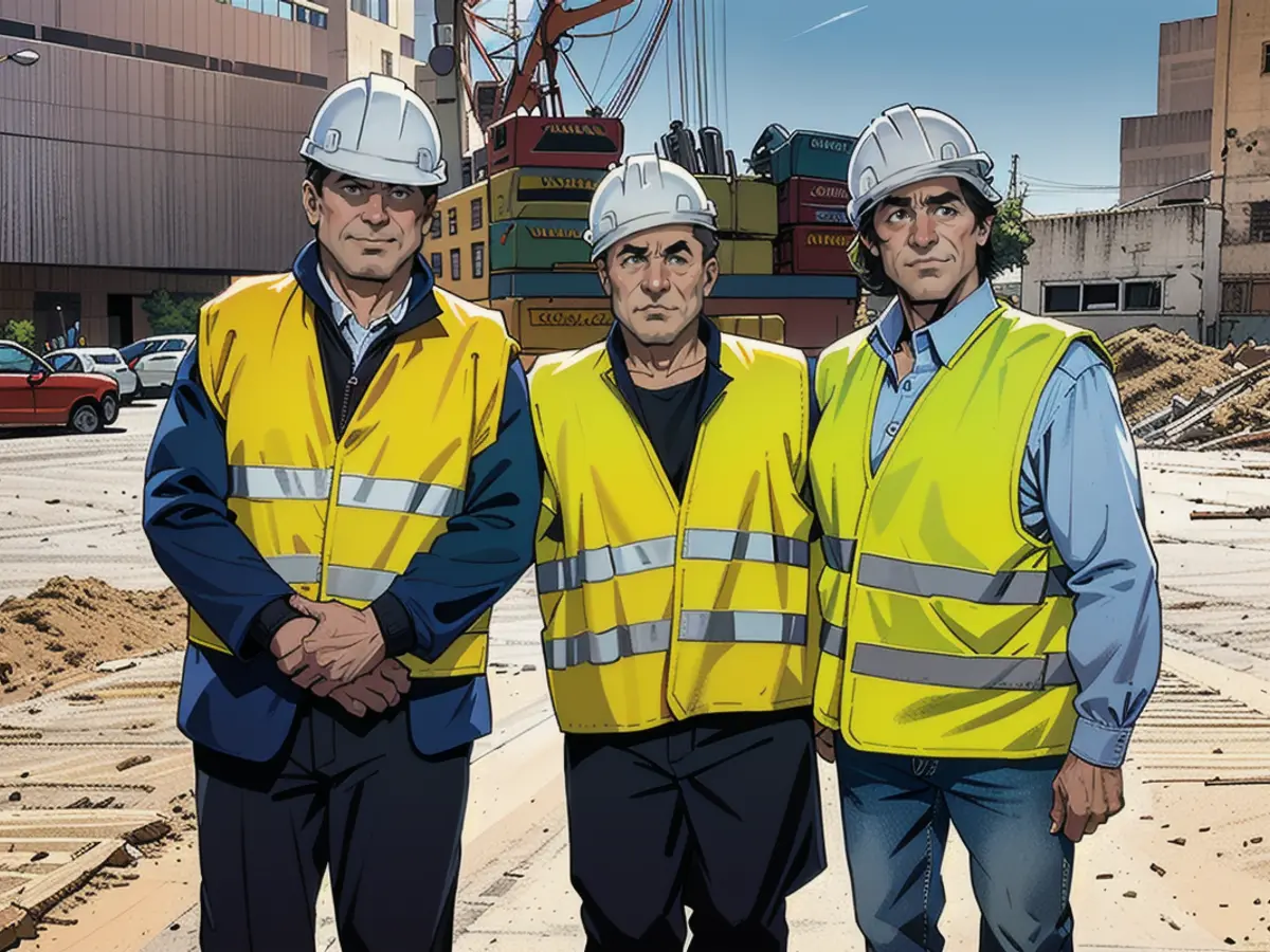 Nusret Gökçe (center) with employees on his construction site in Ibiza