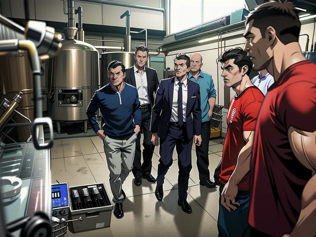 Sunak (center) is shown a bottling machine during a campaign visit to the Vale of Glamorgan Brewery in Barry, south Wales, on Thursday.