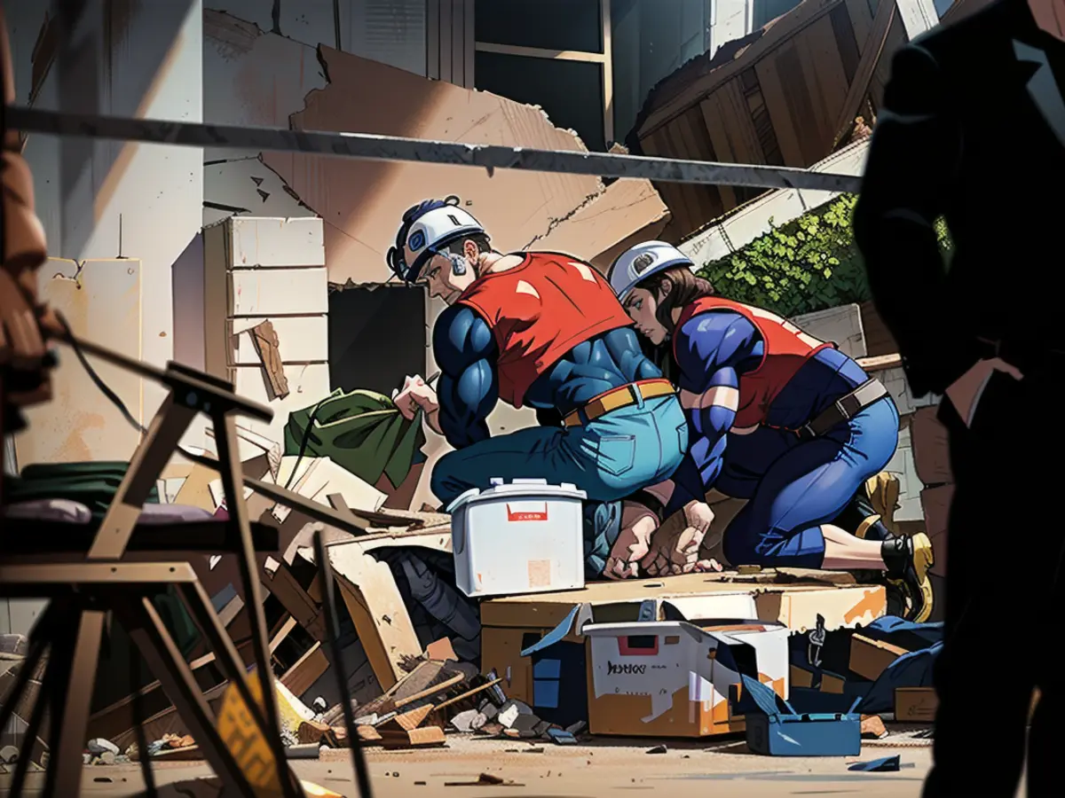 Dangerous operation: Rescuers search for victims in the rubble of the collapsed restaurant