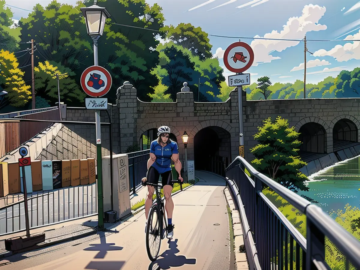 Most cyclists use the narrow path despite the ban