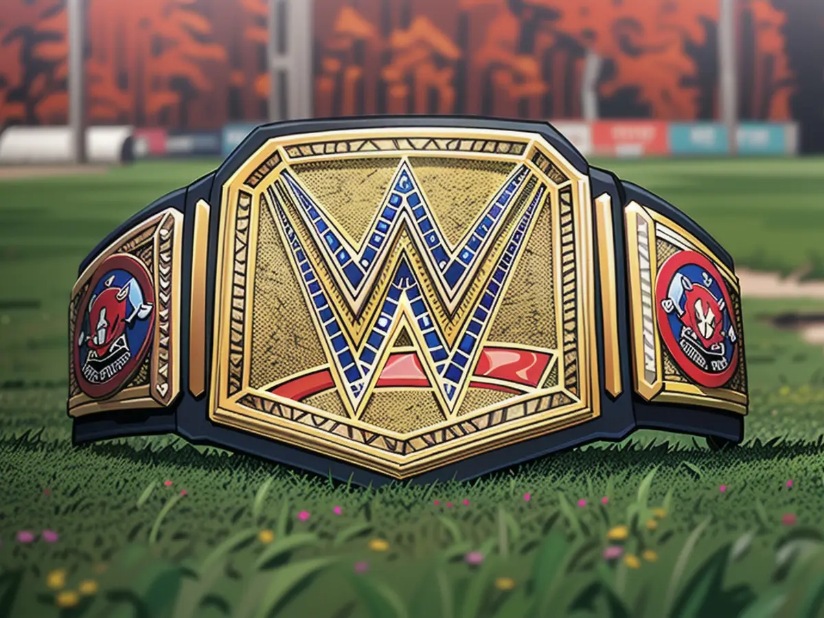 The WWE Champion belt with the Bayer Leverkusen logo