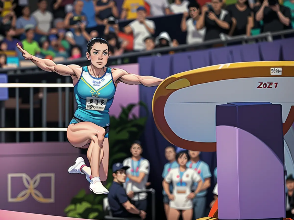 Chusovitina competes in the vault event at the 2022 Asian Games in Hangzhou, China.