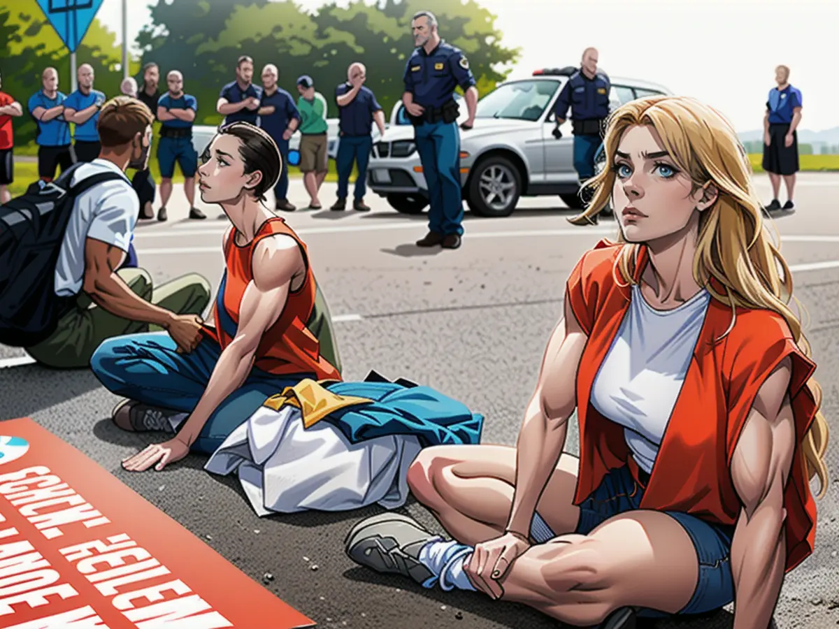 Anja Windl (front) has now been sentenced by the local court for this sticking action in front of the BMW plant in Regensburg on August 22, 2023