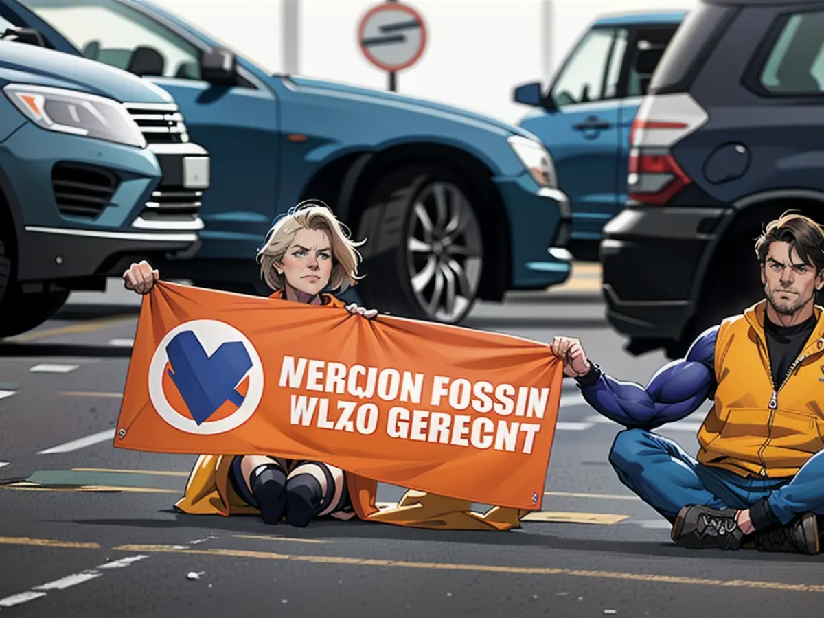 Aktivisten der „Letzten Generation“ kleben auf einer Straße in Berlin. Links: Marion Fabian, die...