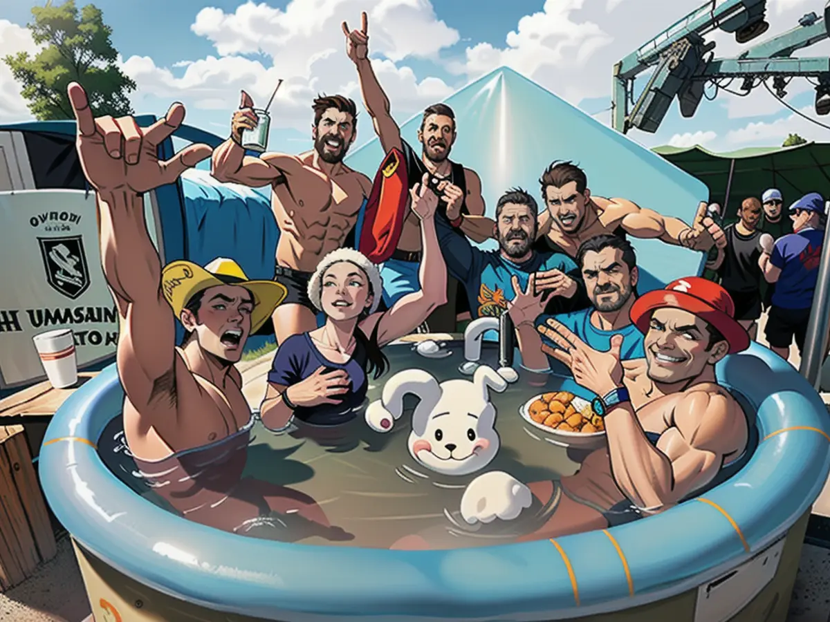 Diese Freunde von der Narrenzunft Memmingen haben ihren eigenen Mini-Pool mitgebracht