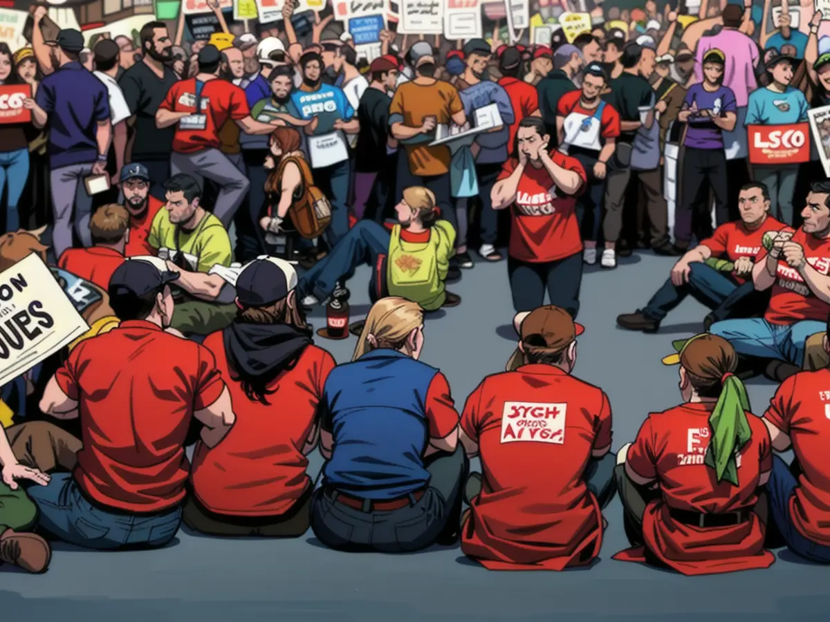 Culinary Union members sit down on the Las Vegas Strip to block traffic shortly before being arrested.