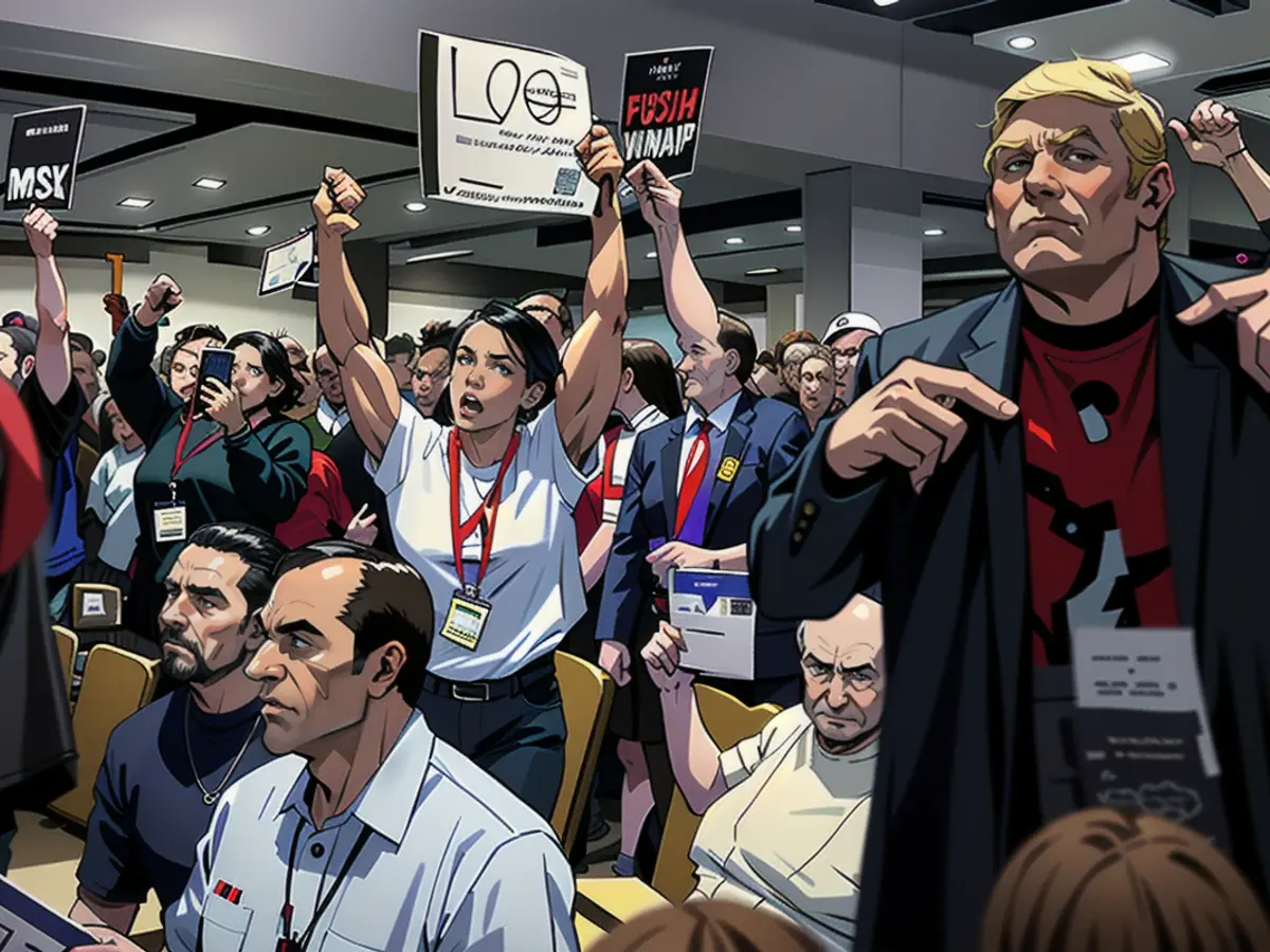 Attendees jeer Trump as he speaks at the Libertarian convention on May 25, 2024.