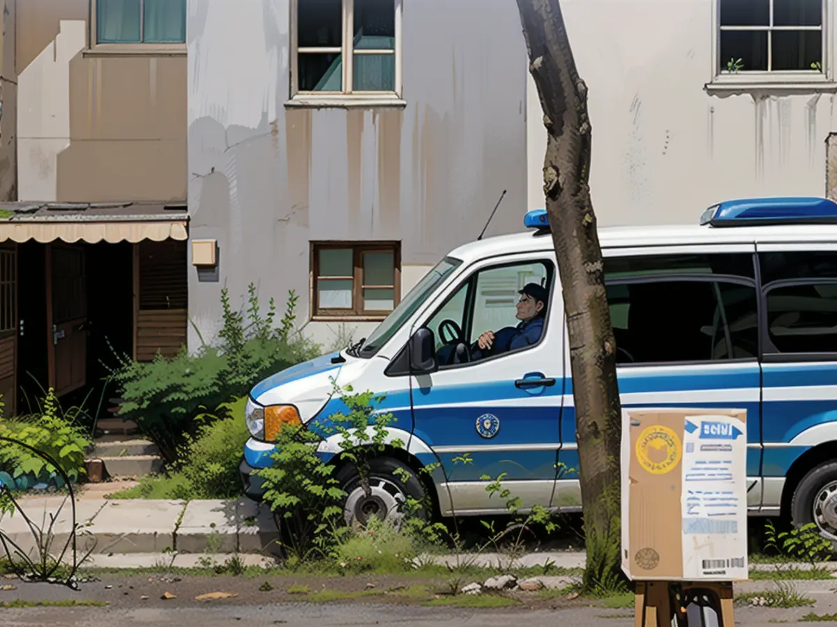 Une voiture de police est garée devant l'appartement de l'ancienne terroriste de la RAF Daniela...