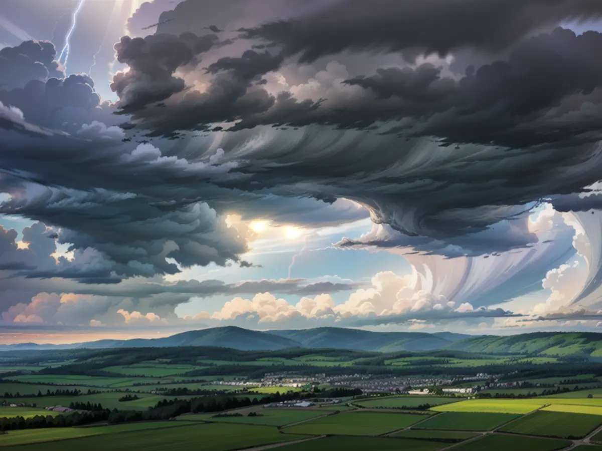 Des nuages sombres et des orages passent au-dessus des montagnes Feldberg et Taunus.