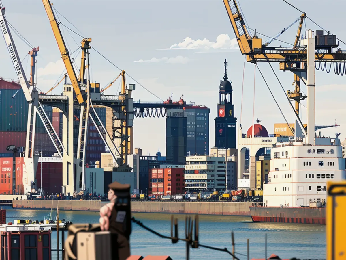 L'Elbphilharmonie derrière les grues à conteneurs du port hanséatique.