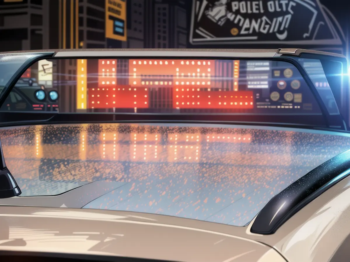 Le néon "Accident" sur le toit d'une voiture de police.