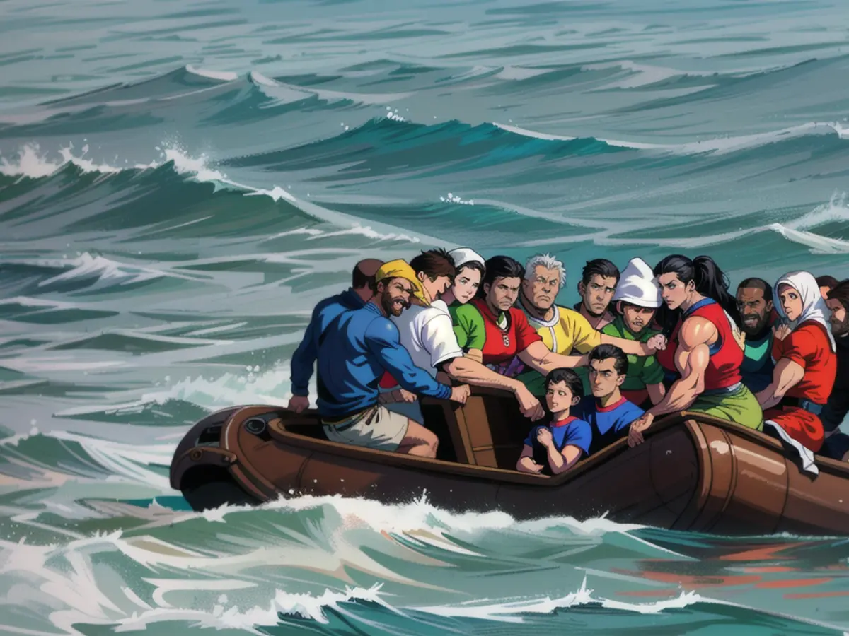 Des migrants tentent de traverser la Manche à bord d'un canot pneumatique.