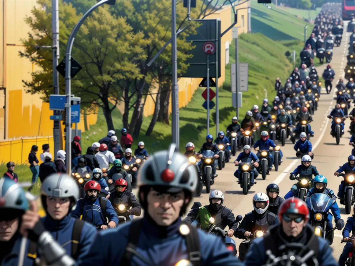 Des milliers de motards traversent Reddelich (Mecklenburg-Vorpommern) lors de la grande randonnée...