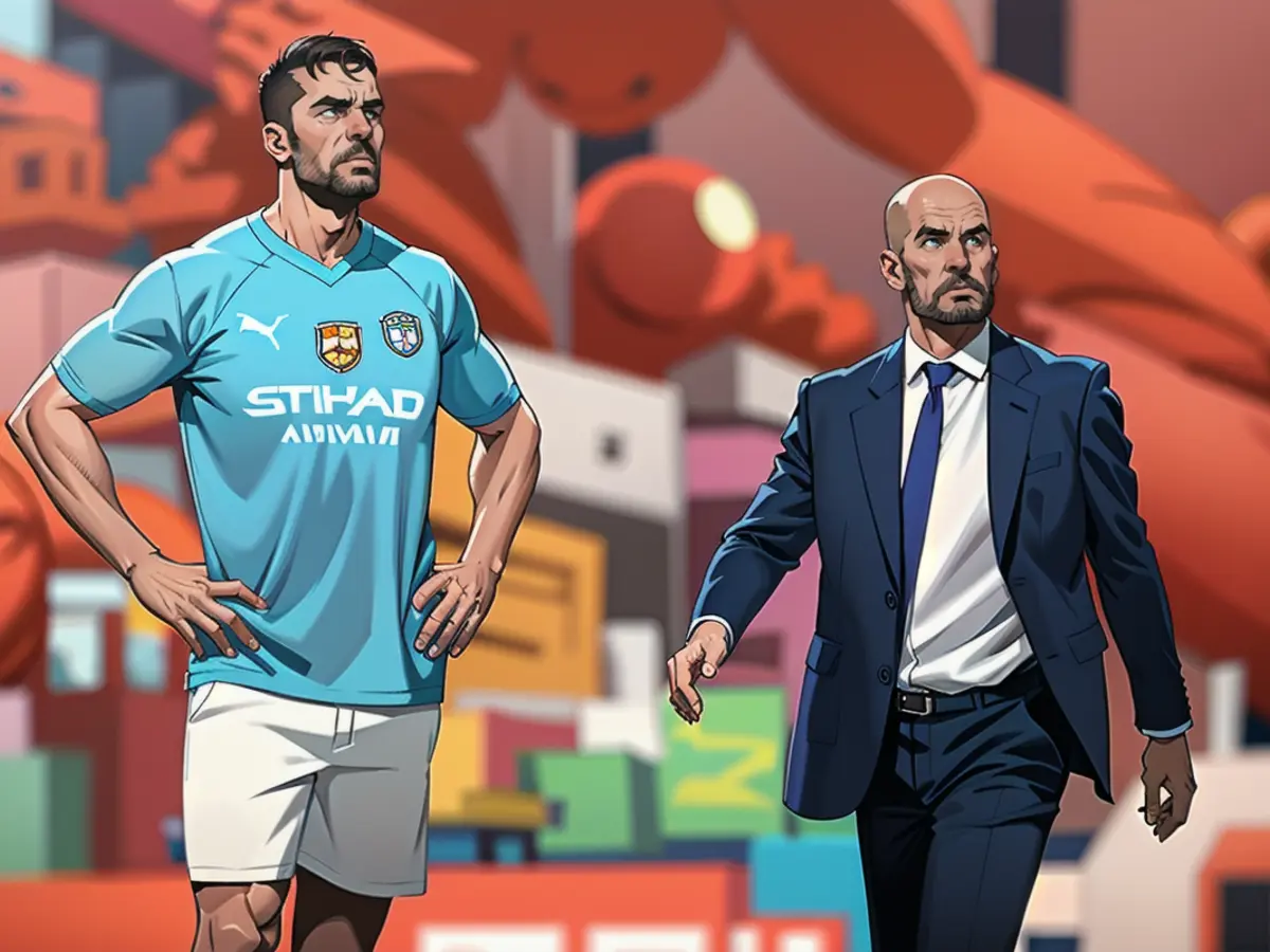 Pep Guardiola (r.) mit seinem Spieler Rodri