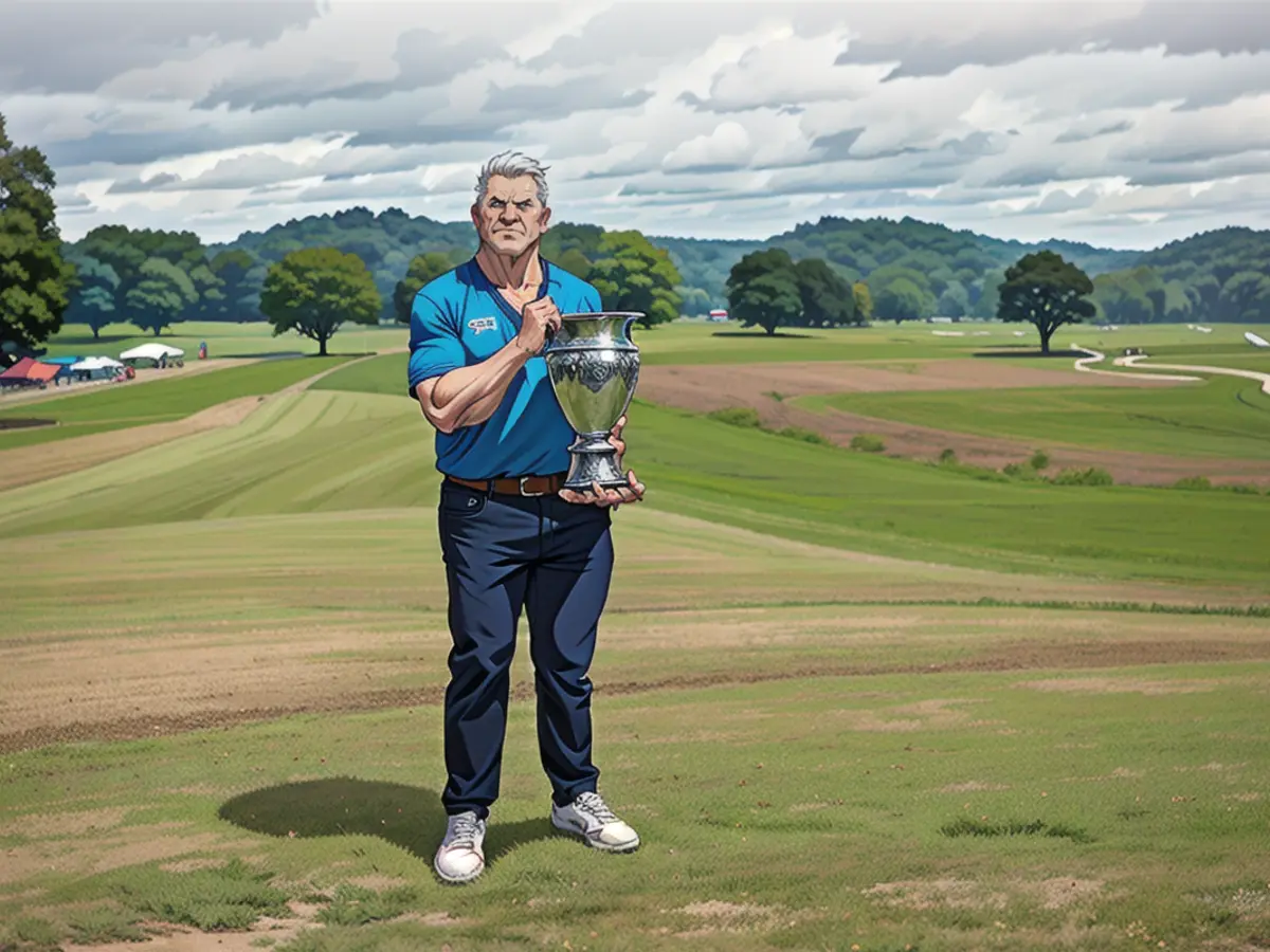 Higgs poses with the trophy after winning the Visit Knoxville Open.