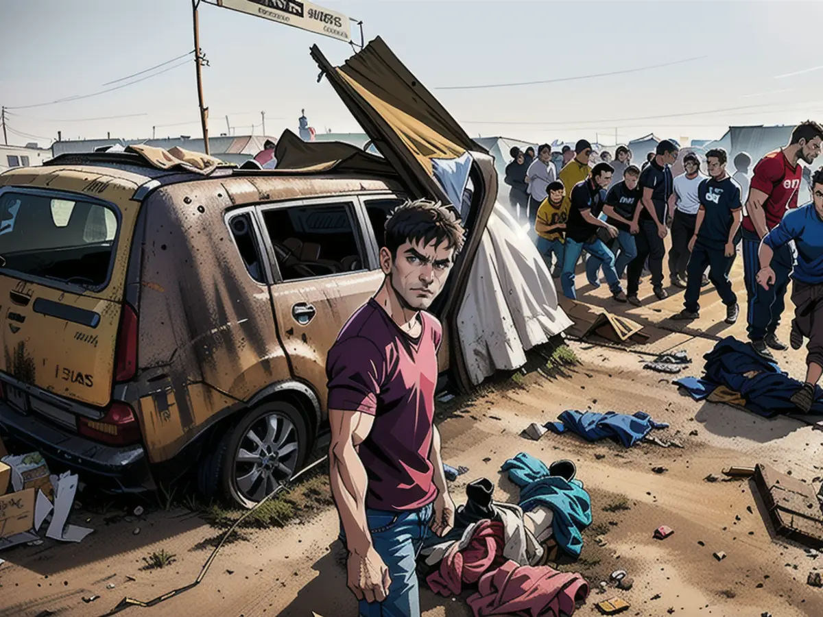 Palestinians gather at the site of an Israeli strike on a camp housing internally displaced people in Rafah, Gaza on Monday.