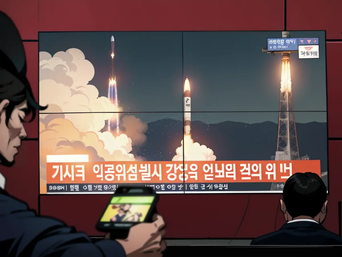 Eine Aufnahme des Raketenstarts im südkoreanischen Fernsehen: Laut Nordkorea scheiterte der...