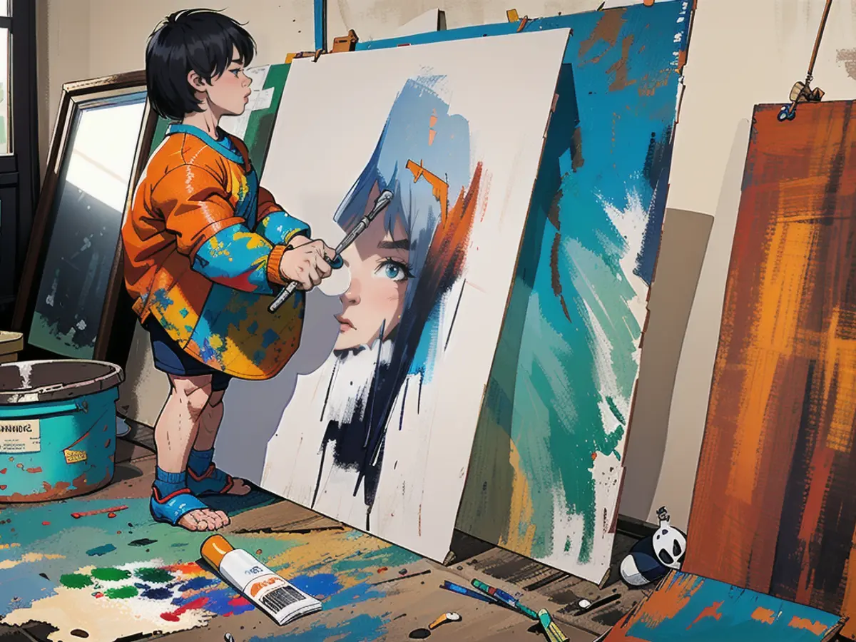 Kunterbunt geht es bei Laurent zu: Der Kunst-Knirps malt mit Acrylfarben