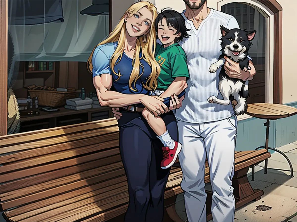 Eine glückliche Familie: Mutter Lisa (32), Laurent und Vater Philipp (43) mit Hund Lilly (9)