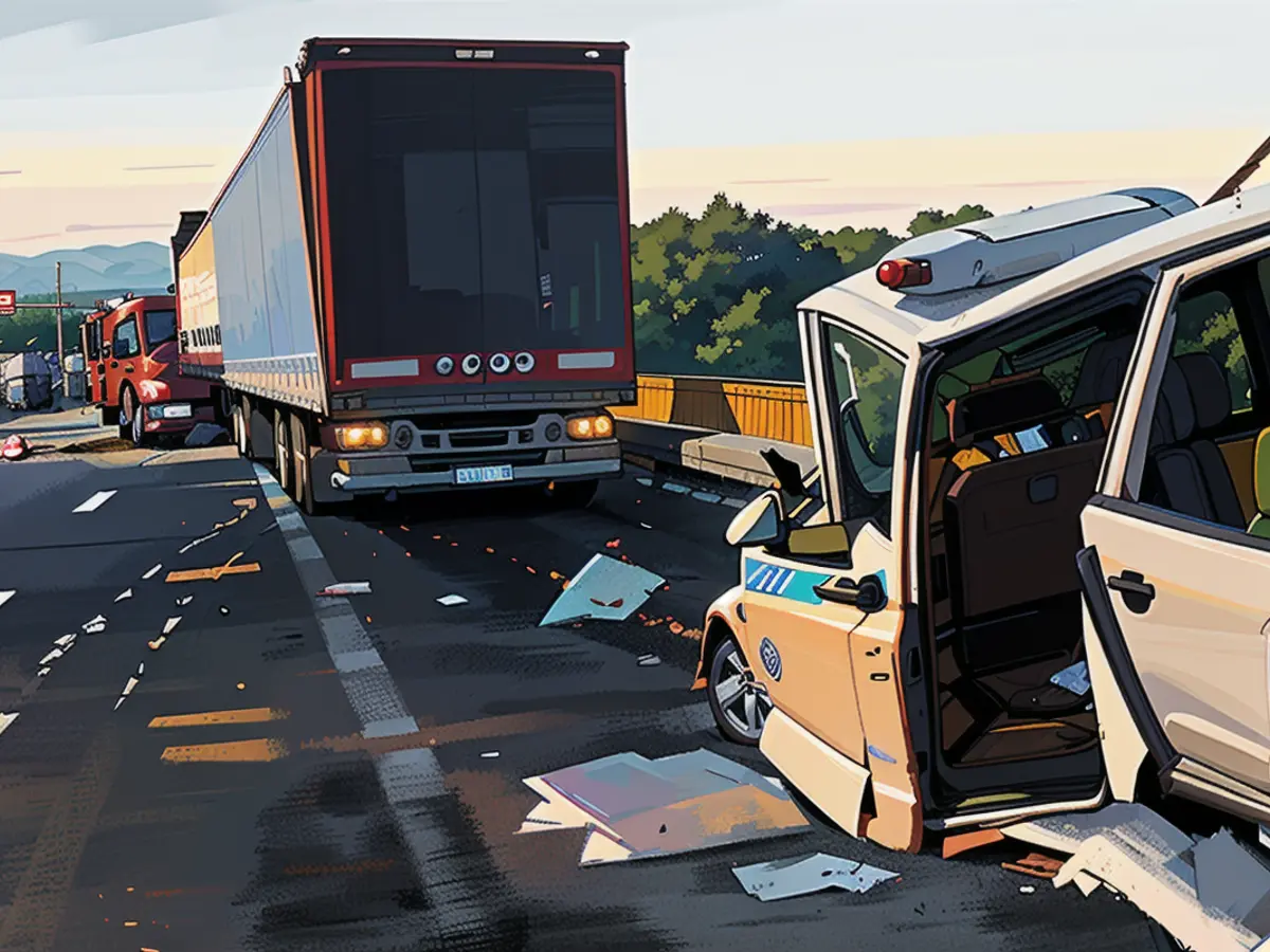 Der Scania-Sattelauflieger war erst in das Polizeifahrzeug, dann in eins von zwei Feuerwehr-Fahrzeugen gekracht