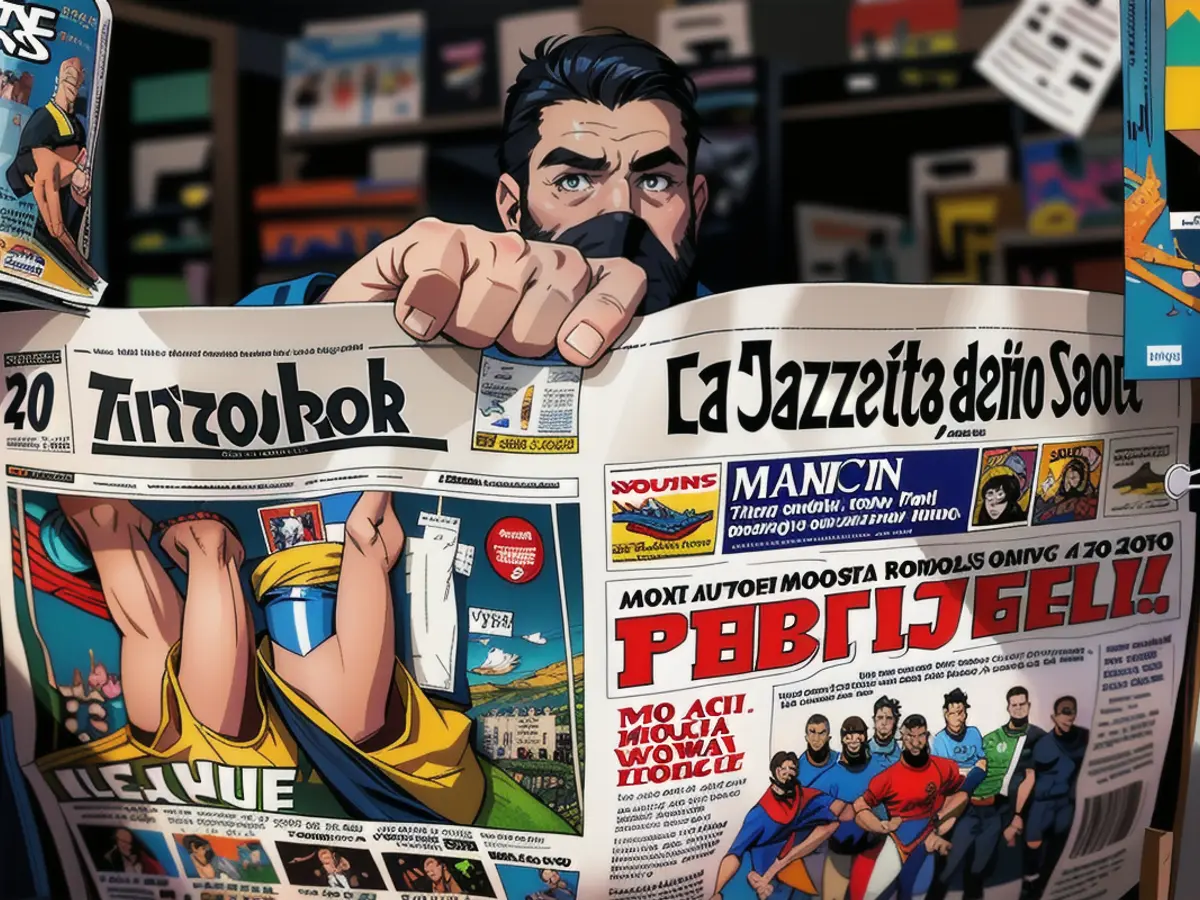 A newsagent shows two pages of the main Italian sports newspapers with a headline regarding the Super League reading 'No!' and 'Fermateli!' ('Stop them!).