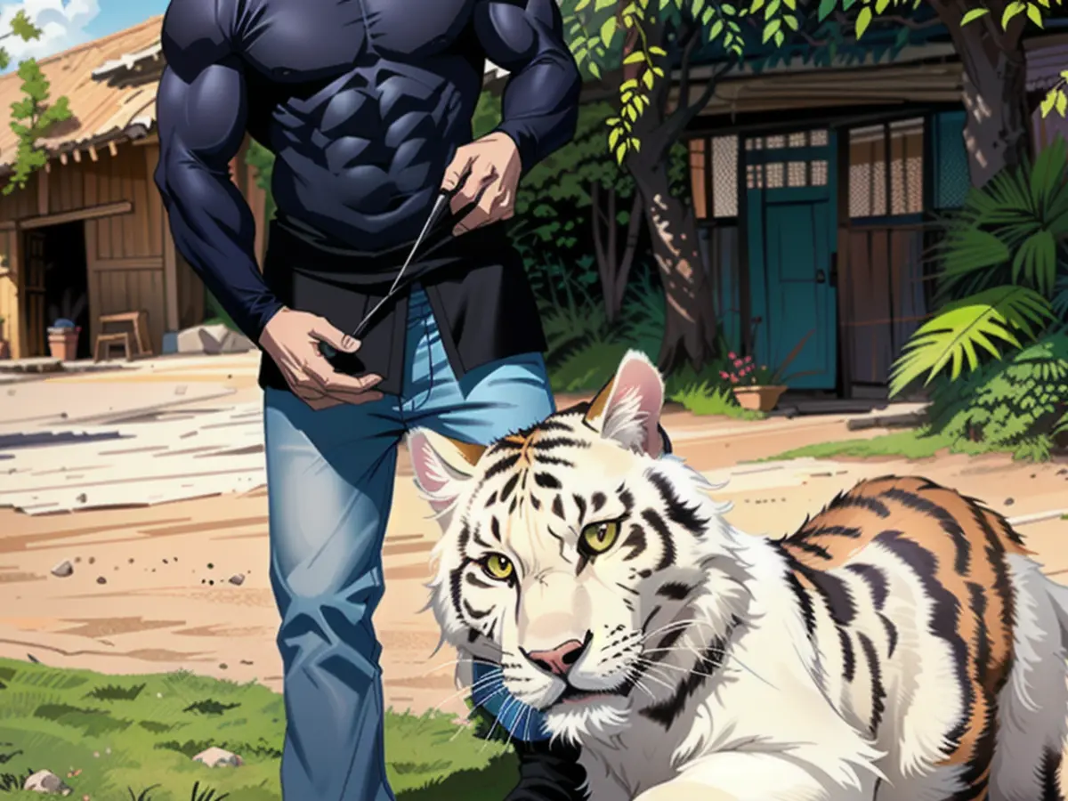 Arthur shows off a white tiger at his ranch about 10 years ago, before he was forced to drop wild animals from his magic act.