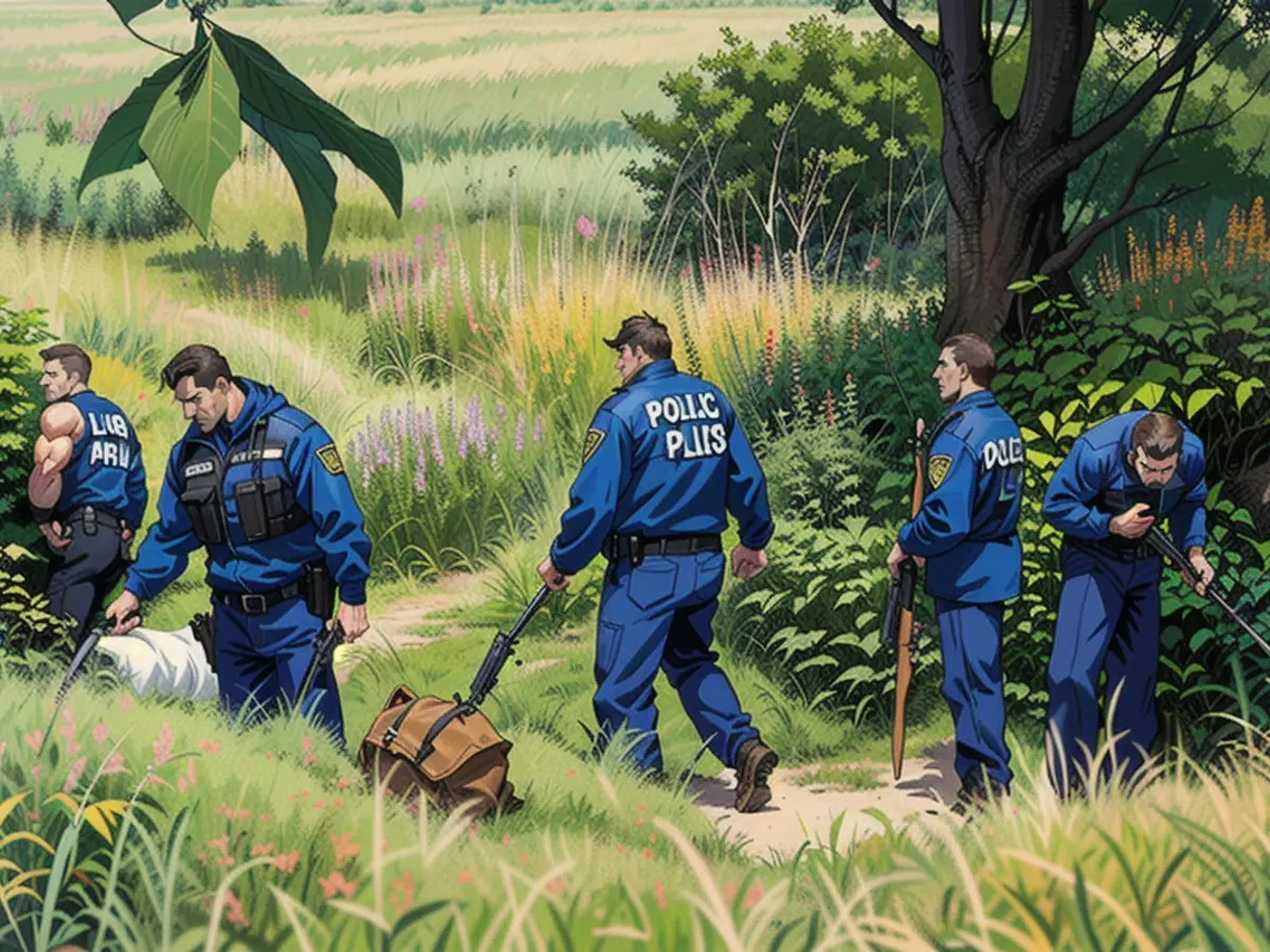 In den Spektewiesen in Spandau – unweit des Tatorts – suchen Polizisten nach der Pistole