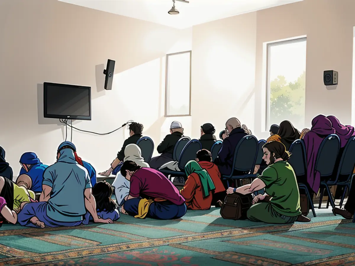 Women pray in a separate room at the Ahmadiyya mosque in Berlin-Pankow. There they also listened to the lecture over loudspeakers