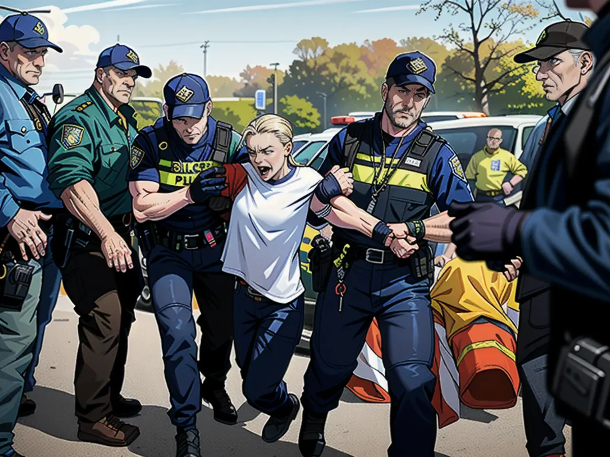 Police officers lead activist Greta Thunberg away at an Extinction Rebellion demonstration in the Netherlands
