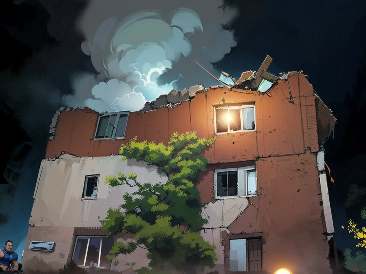 The residential building in Kharkiv was badly hit in a night-time rocket attack.