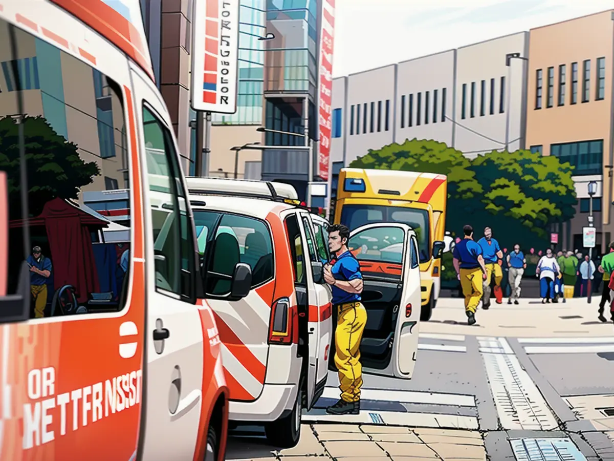 Um grande contingente de ambulâncias deslocou-se à Kennedyplatz para tratar os feridos