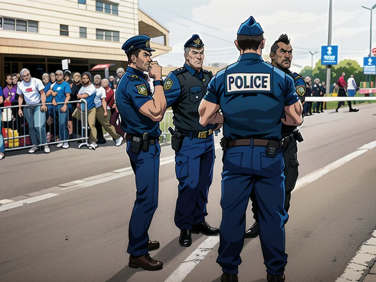 17 mai 2024 : Des policiers gardent l'entrée du stade Ernest Wallon à Toulouse (France) pendant le...