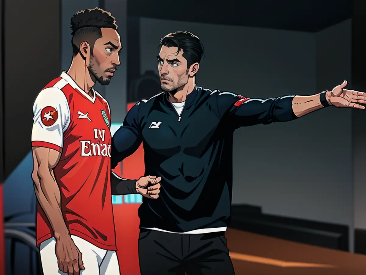 Aubameyang (l.) in conversation with Arteta