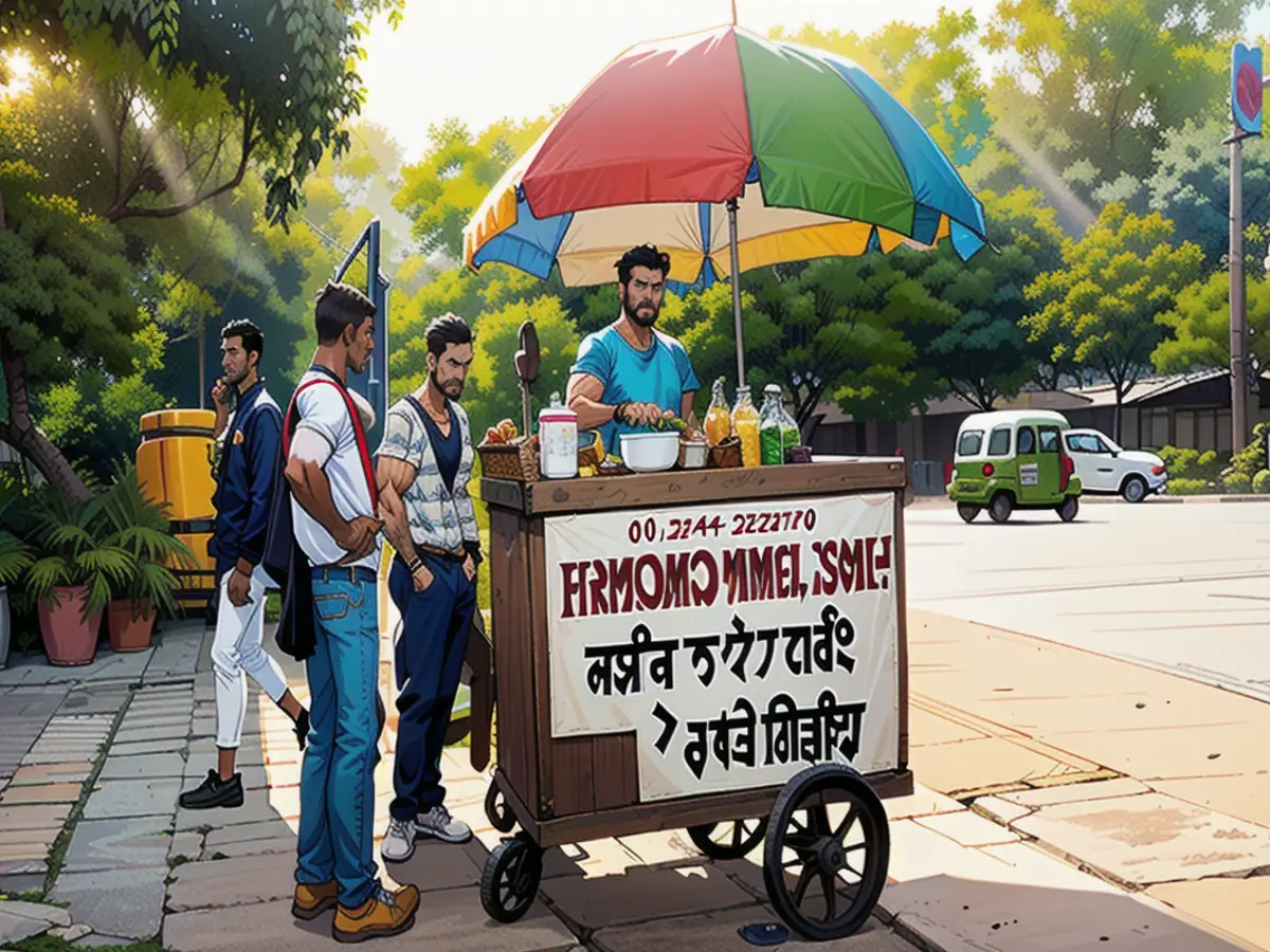 Kali Prasad sells water and lemon juice outside the India Gate in New Delhi on May 30, 2024.