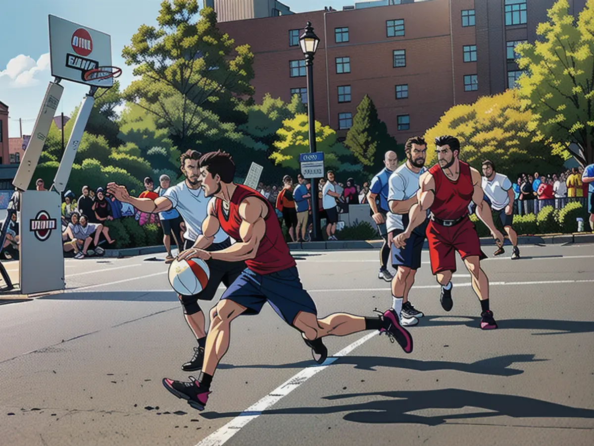 Thomas Lake, driving with the ball, at Spokane Hoopfest in 2023.