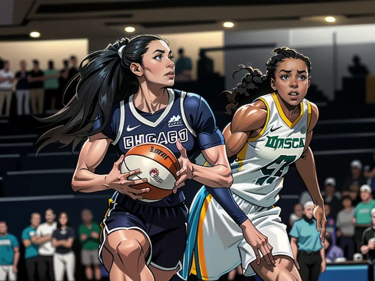 Reese zieht während des Spiels der Sky gegen die Dallas Wings im College Park Center am 15. Mai zum Korb.