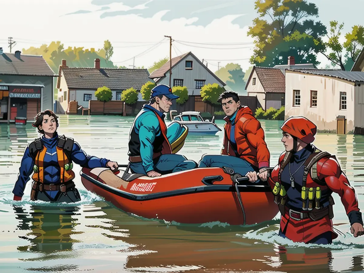 Babenhausen residents are rescued with rubber dinghies.