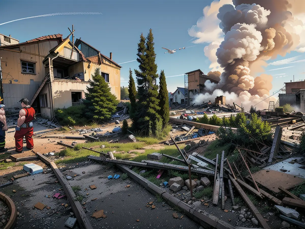 Feuerwehrleute am Ort eines russischen Raketenangriffs in Charkiw, Ukraine, am 10. Mai 2024.