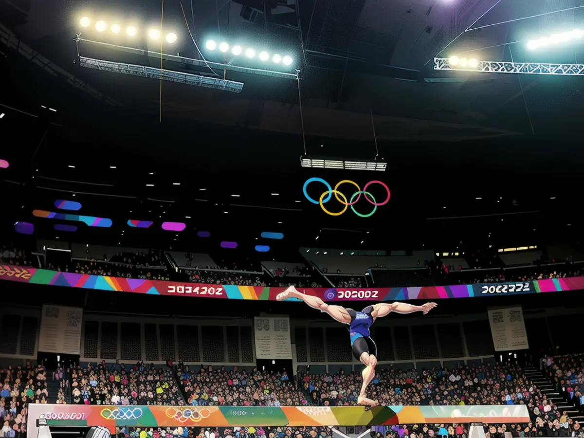 Douglas on the balance beam London 2012 Olympics, where she won the all-around gold.